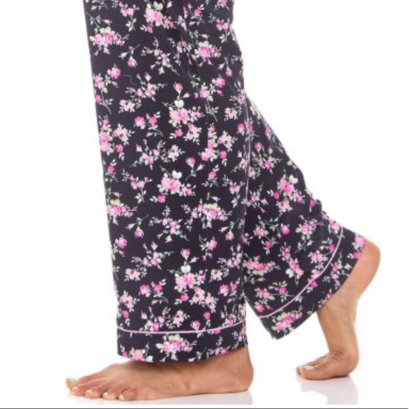 🆕 Flora By Flora Nikrooz Black Floral Notch Collar Long Sleeve Pajama Set - Picture 5 of 9